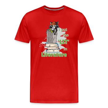 Funny Sayings Literature Book Writing Raccoon - Men's Premium Organic T-Shirt - red - Front - Damien (186cm)