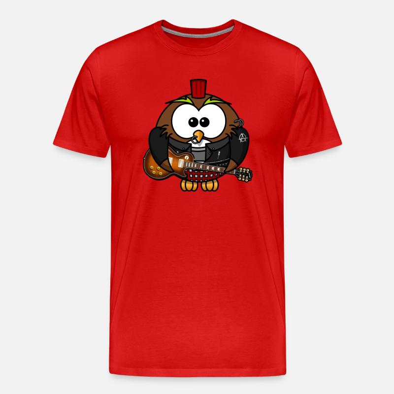 Eule als Punk mit Gitarre - Männer Premium Bio T-Shirt - Rot