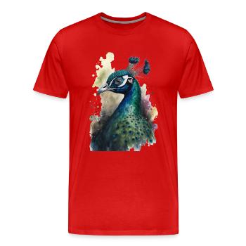 Pfau Wasserfarben Malerei - Männer Premium Bio T-Shirt - Rot - Vorne - Damien (186cm)