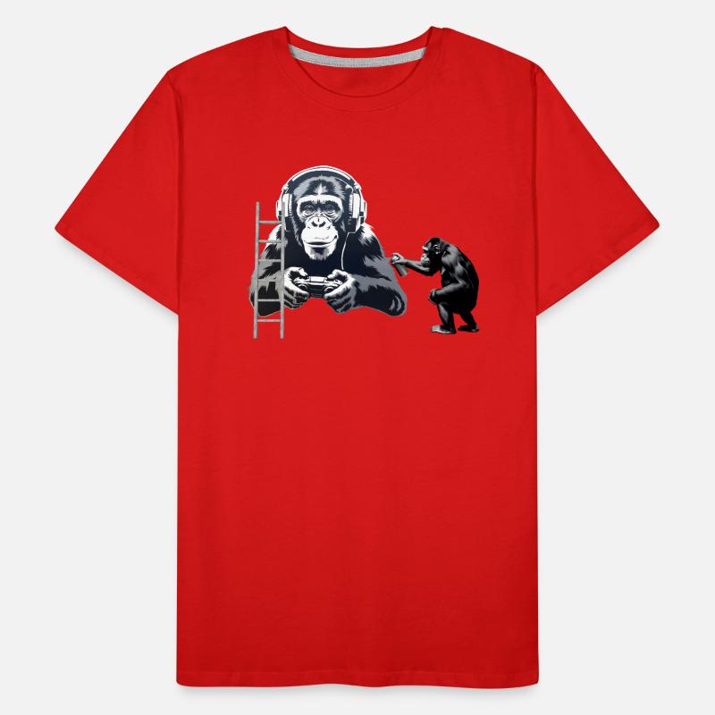 GRAFFITI BANKSY STYLE - CHIMPANZÉ JOUANT À COMPUTER GAM T-shirt bio Premium Homme