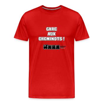 GARE AUX CHEMINOTS !-JEUX DE MOTS - FRANCOIS VILLE - T-shirt bio Premium Homme - rouge - Devant - Damien (186cm)