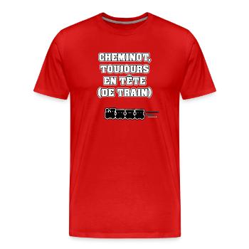 CHEMINOT, TOUJOURS EN TÊTE (DE TRAIN) - T-shirt bio Premium Homme - rouge - Devant - Damien (186cm)