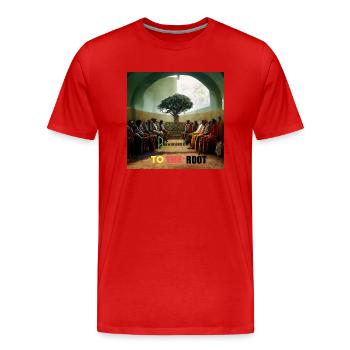 ZURÜCK ZUR WURZEL - Männer Premium Bio T-Shirt - Rot - Vorne - Damien (186cm)