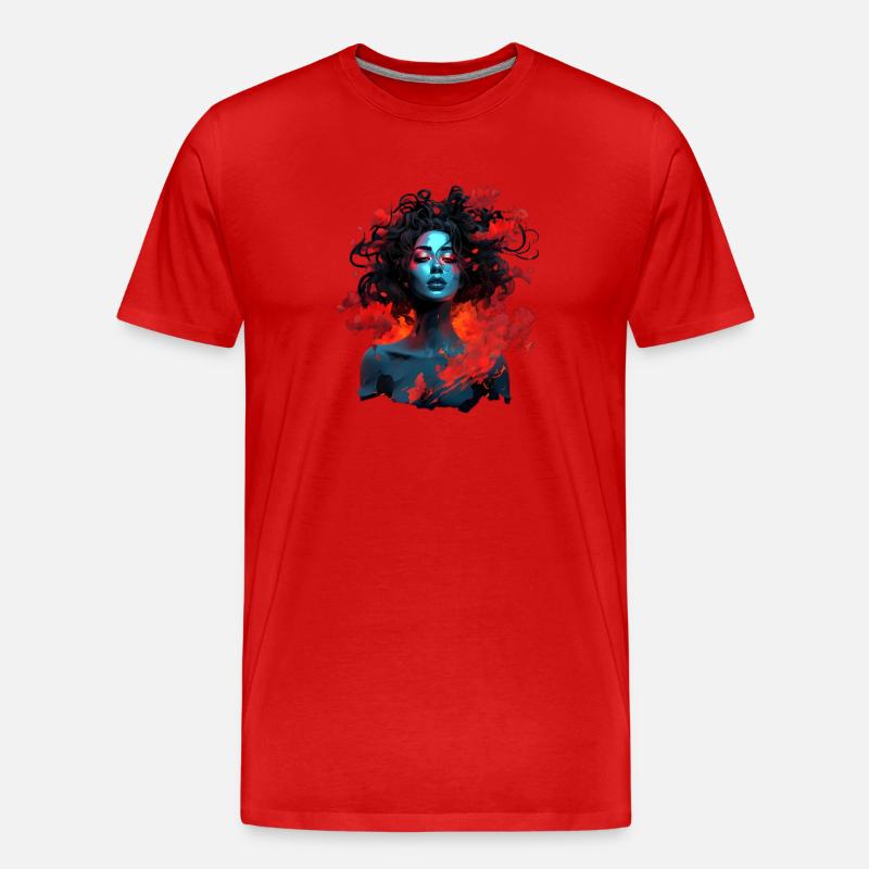 Wunderschöne Frau mit Blumen - Männer Premium Bio T-Shirt - Rot