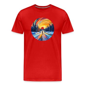 Skier au coucher du soleil - T-shirt bio Premium Homme - rouge - Devant - Damien (186cm)