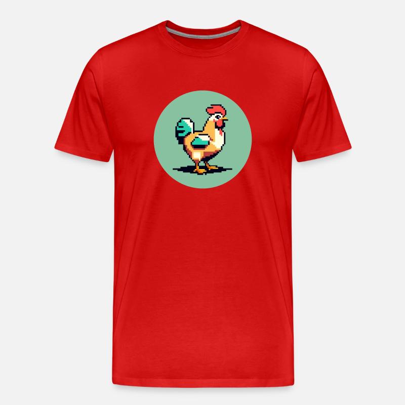 8-Bit Chicken Star (Pixel Art) - Männer Premium Bio T-Shirt - Rot