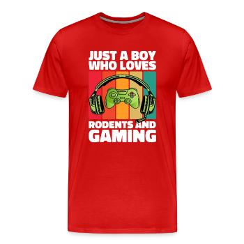 Gamer et Rongeurs : Jeux Vidéo et Aventure Agile - T-shirt bio Premium Homme - rouge - Devant - Damien (186cm)