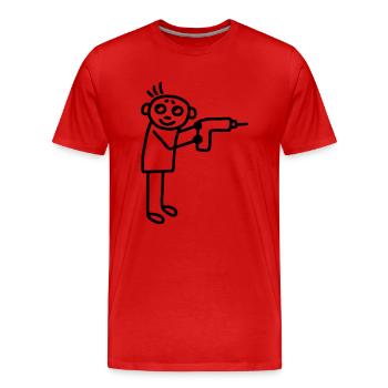 Handwerker mit Bohrmaschine - Männer Premium Bio T-Shirt - Rot - Vorne - Damien (186cm)