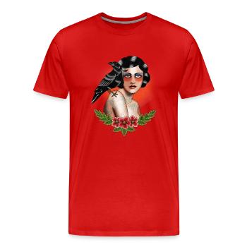 Rabe - Männer Premium Bio T-Shirt - Rot - Vorne - Damien (186cm)