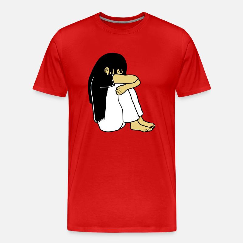 Trauriges Sitzendes Mädchen - Männer Premium Bio T-Shirt - Rot