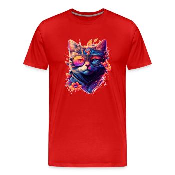 Bunte Regenbogen Katze mit stylisher Sonnenbrille - Männer Premium Bio T-Shirt - Rot - Vorne - Damien (186cm)