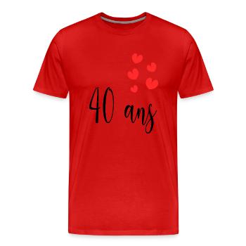 40. 40 ANS. 40e ANNIVERSAIRE. ANNIVERSAIRE 40 ANS. - T-shirt bio Premium Homme - rouge - Devant - Damien (186cm)