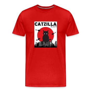 Catzilla Funny Cat Kitten Kitty Lover Japanese - Men's Premium Organic T-Shirt - red - Front - Damien (186cm)