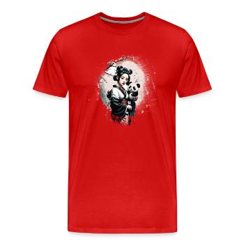geisha mit panda,kleiner panda,geisha,anime - Männer Premium Bio T-Shirt - Rot - Vorne - Damien (186cm)