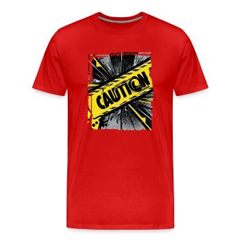 Drôle Tendance Noir Jaune Avertissement Ruban Avertissement - T-shirt bio Premium Homme - rouge - Devant - Damien (186cm)