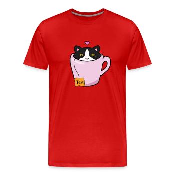 Schwarz-weiße Katze - Männer Premium Bio T-Shirt - Rot - Vorne - Damien (186cm)