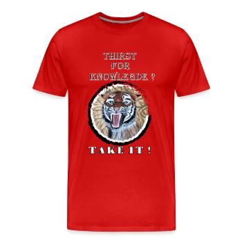 Hungry Tiger Educational Quotes - Men's Premium Organic T-Shirt - red - Front - Damien (186cm)