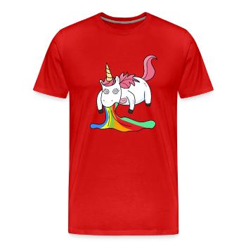 Puking unicorn rainbow - Men's Premium Organic T-Shirt - red - Front - Damien (186cm)