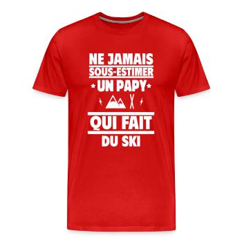 Ne sous-estimez jamais un papy skieur - T-shirt bio Premium Homme - rouge - Devant - Damien (186cm)