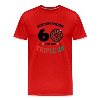 Dart Spieler 60. Geburtstag Triple 20 Spruch - Männer Premium Bio T-Shirt - Rot - Vorne - Damien (186cm)