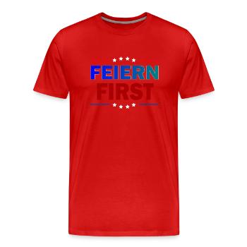 Feiern First - Männer Premium Bio T-Shirt - Rot - Vorne - Damien (186cm)
