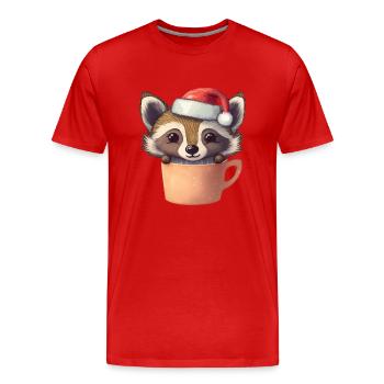 Animal de Noël mignon à l’intérieur d’une tasse - Racoon - T-shirt bio Premium Homme - rouge - Devant - Damien (186cm)