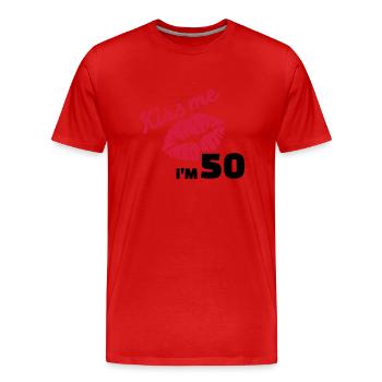 Kiss me 50 Anniversaire - T-shirt bio Premium Homme - rouge - Devant - Damien (186cm)