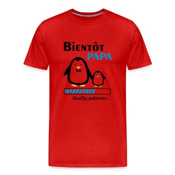 bientôt papa pingouin,futur père - T-shirt bio Premium Homme - rouge - Devant - Damien (186cm)