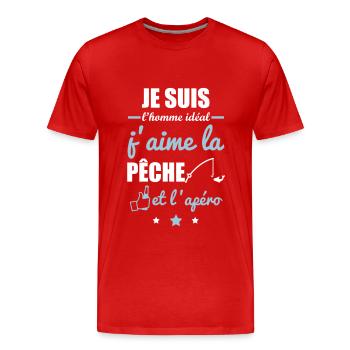 Homme idéal Pêche, idée cadeau pêcheur - T-shirt bio Premium Homme - rouge - Devant - Damien (186cm)