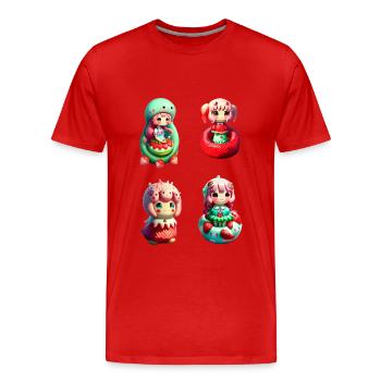Sirènes fraises Kawaii - T-shirt bio Premium Homme - rouge - Devant - Damien (186cm)