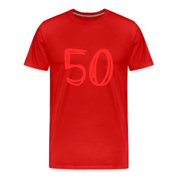 50 YEARS. 50th ANNIVERSARY. BIRTHDAY 50 YEARS. 50 - Men's Premium Organic T-Shirt - red - Front - Damien (186cm)