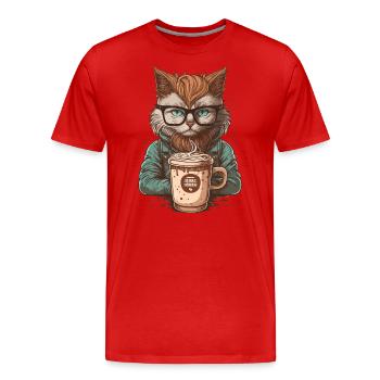 Latte Loving Cat - Men's Premium Organic T-Shirt - red - Front - Damien (186cm)