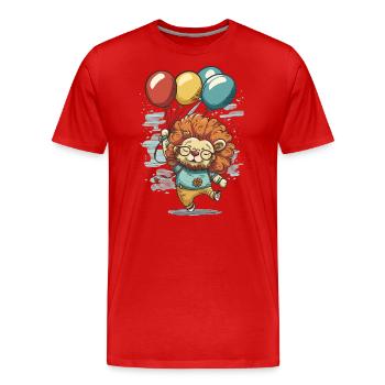 Whimsical Flight: Lion with Balloons - Men's Premium Organic T-Shirt - red - Front - Damien (186cm)
