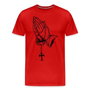 Mains de prière avec le chapelet de base - T-shirt bio Premium Homme - rouge - Devant - Damien (186cm)