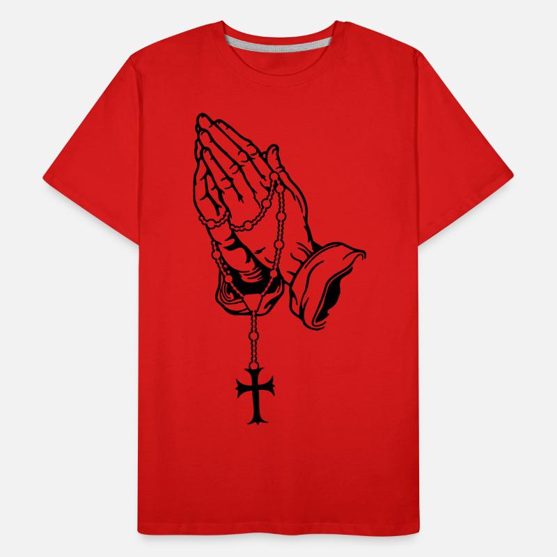 Praying Hands with Rosenkranz Basic Men's Premium Organic T-Shirt