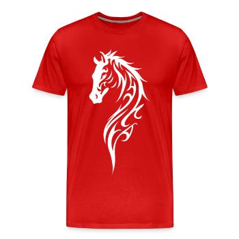 Tribal Pferdekopf Linienstil - Männer Premium Bio T-Shirt - Rot - Vorne - Damien (186cm)