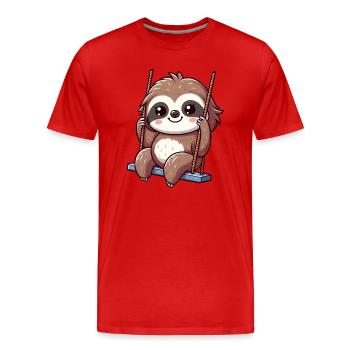 Paresseux mignon sur l’aire de jeux de dessin animé de balançoire - T-shirt bio Premium Homme - rouge - Devant - Damien (186cm)
