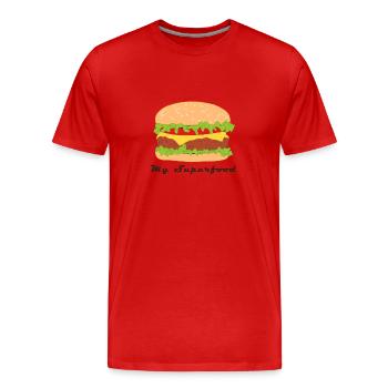 Comic Hamburger mit Spruch - Männer Premium Bio T-Shirt - Rot - Vorne - Damien (186cm)