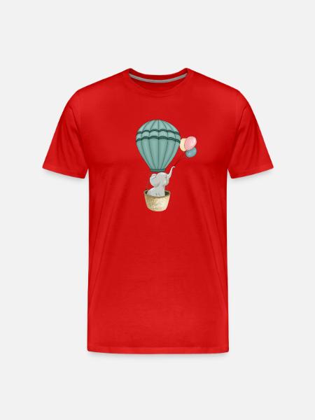 Cute comic elephant in a hot air balloon - Men's Premium Organic T-Shirt - red