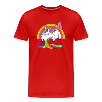 Puking unicorn rainbow - Men's Premium Organic T-Shirt - red - Front - Damien (186cm)