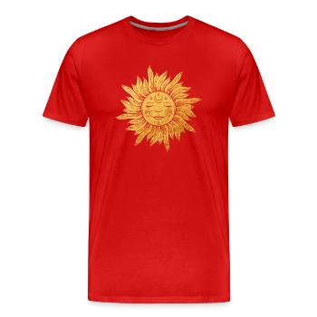 Sonnengesicht mit Strahlen, esoterisch, mystisch - Männer Premium Bio T-Shirt - Rot - Vorne - Damien (186cm)