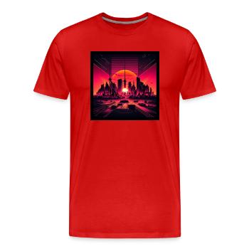 Skyline of Berlin in the evening light Vaporwave optics - Men's Premium Organic T-Shirt - red - Front - Damien (186cm)