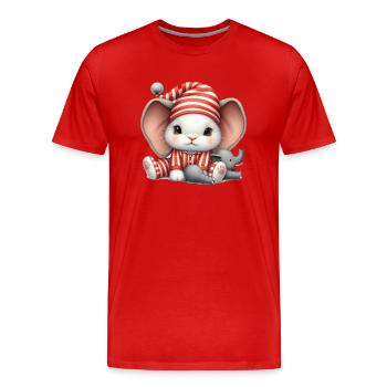 Lapin en tenue rayée et oreilles d’éléphant - T-shirt bio Premium Homme - rouge - Devant - Damien (186cm)