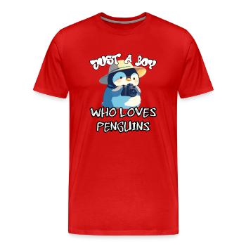 Just a boy who loves Penguins - Men's Premium Organic T-Shirt - red - Front - Damien (186cm)