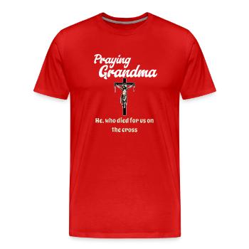 Grand-mère en prière - Betende Oma - T-shirt bio Premium Homme - rouge - Devant - Damien (186cm)