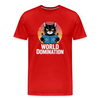 Weltherrschaft – Katze mit großen Plänen - Männer Premium Bio T-Shirt - Rot - Vorne - Damien (186cm)