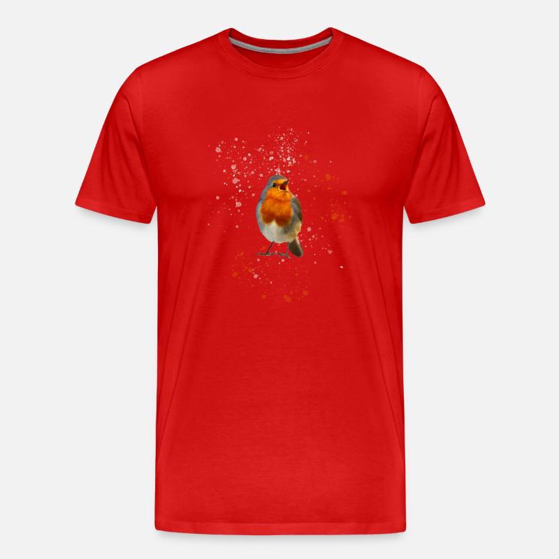 süsse zwitscherndes Rotkehlchen Robin - Männer Premium Bio T-Shirt - Rot