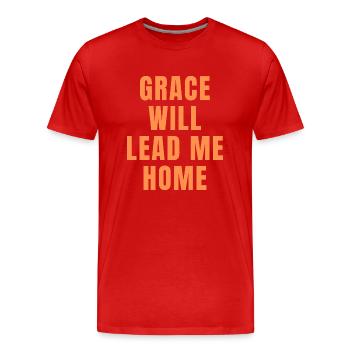 Gnade wird dich nach Hause führen - Christian - Männer Premium Bio T-Shirt - Rot - Vorne - Damien (186cm)