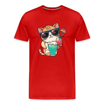 Sommer-Coolness: Katze mit Sonnenbrille - Männer Premium Bio T-Shirt - Rot - Vorne - Damien (186cm)