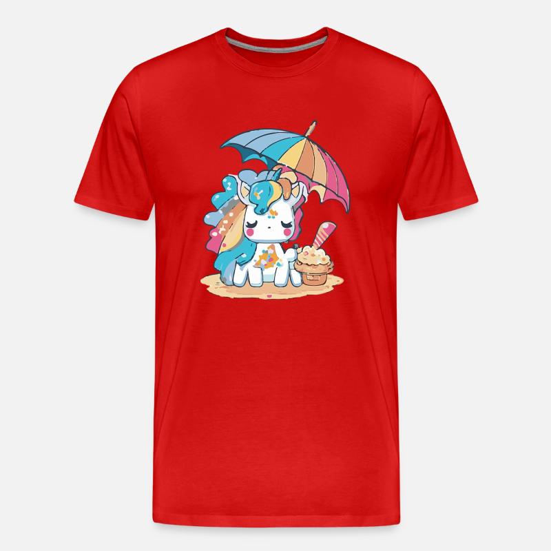 Ein Einhorn mit Regenbogenhaar - Männer Premium Bio T-Shirt - Rot